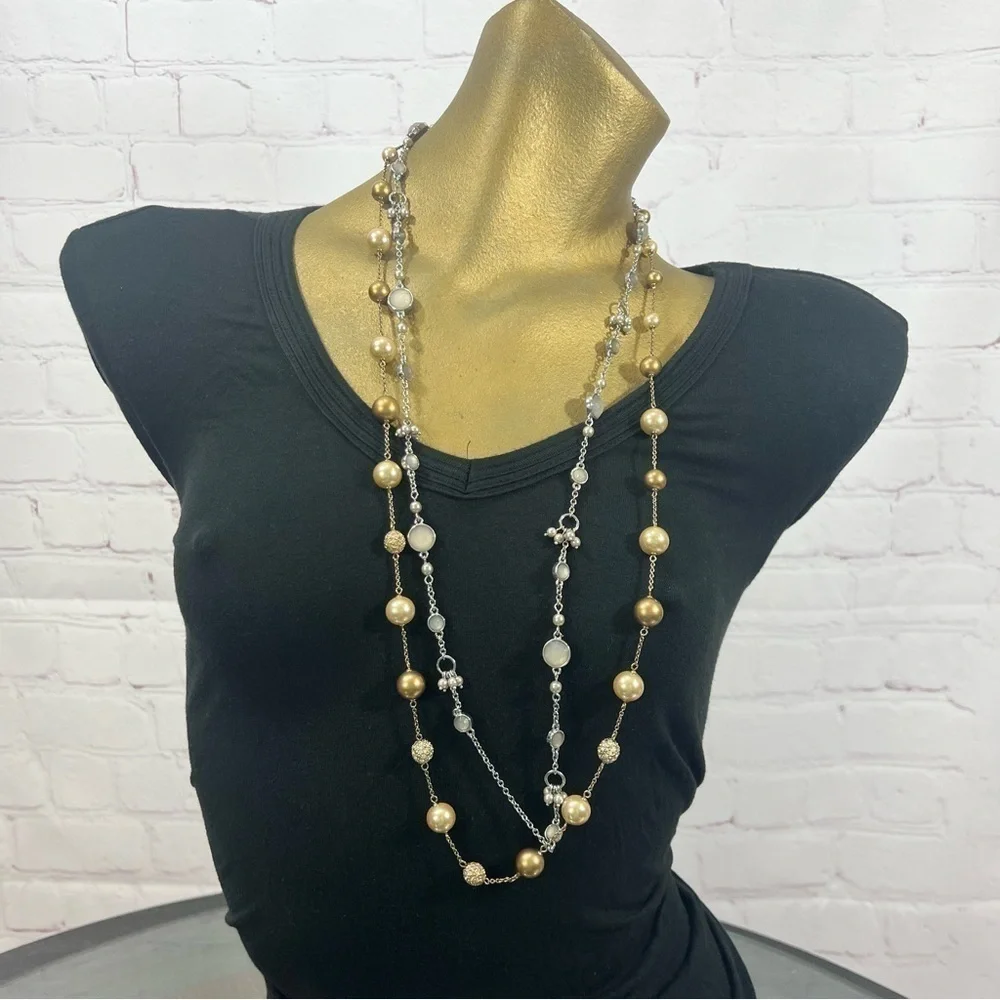 BANANA REPUBLIC silver toned 34” long necklace + One more